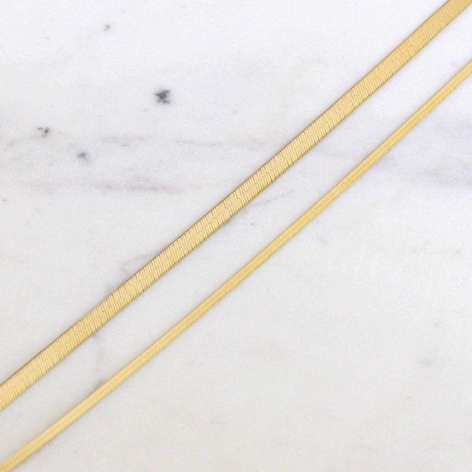 14K Gold Thin Herringbone Necklace 3mm - Lotus Diamond