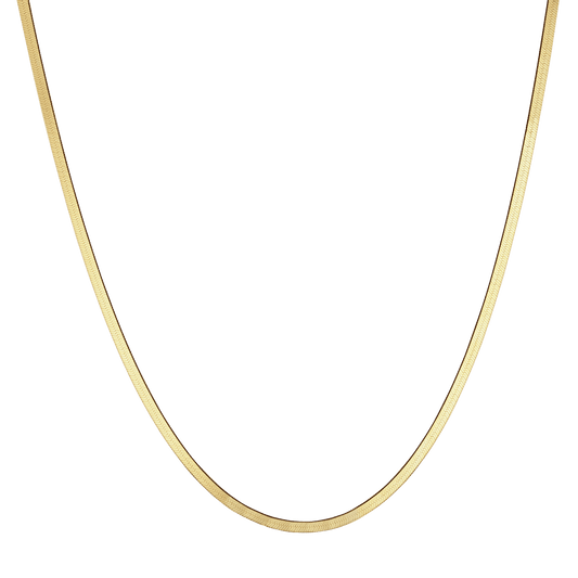 14K Gold Thin Herringbone Necklace 3mm - Lotus Diamond