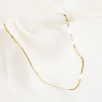 14K Gold Thin Herringbone Necklace 3mm - Lotus Diamond