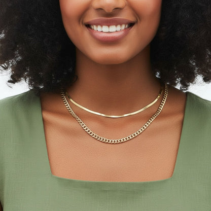 14K Gold Thin Herringbone Necklace 3mm - Lotus Diamond