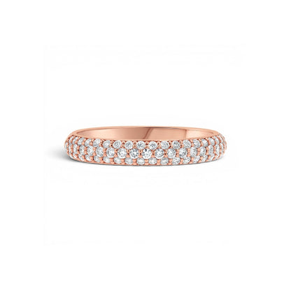 14K Gold Three Row Pavé Diamond Wedding Band Ring for Women 0.40 CT - Lotus Diamond