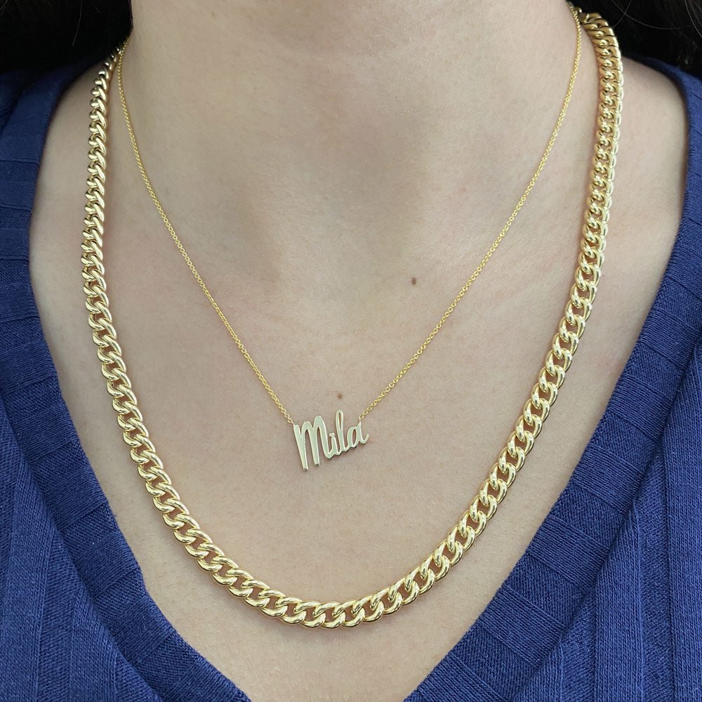 14K Grand Cuban Curb Link Necklace - Lotus Diamond