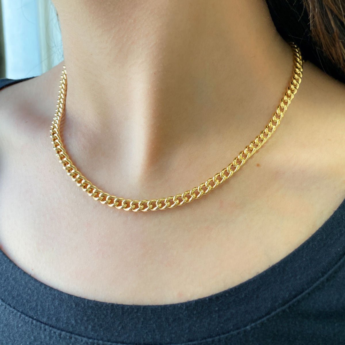 14K Grand Cuban Curb Link Necklace - Lotus Diamond