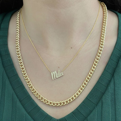 14K Grand Cuban Curb Link Necklace - Lotus Diamond