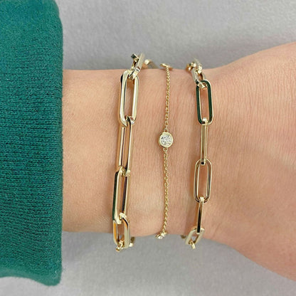 14K Grand Paper Clip Chain Bracelet - Lotus Diamond