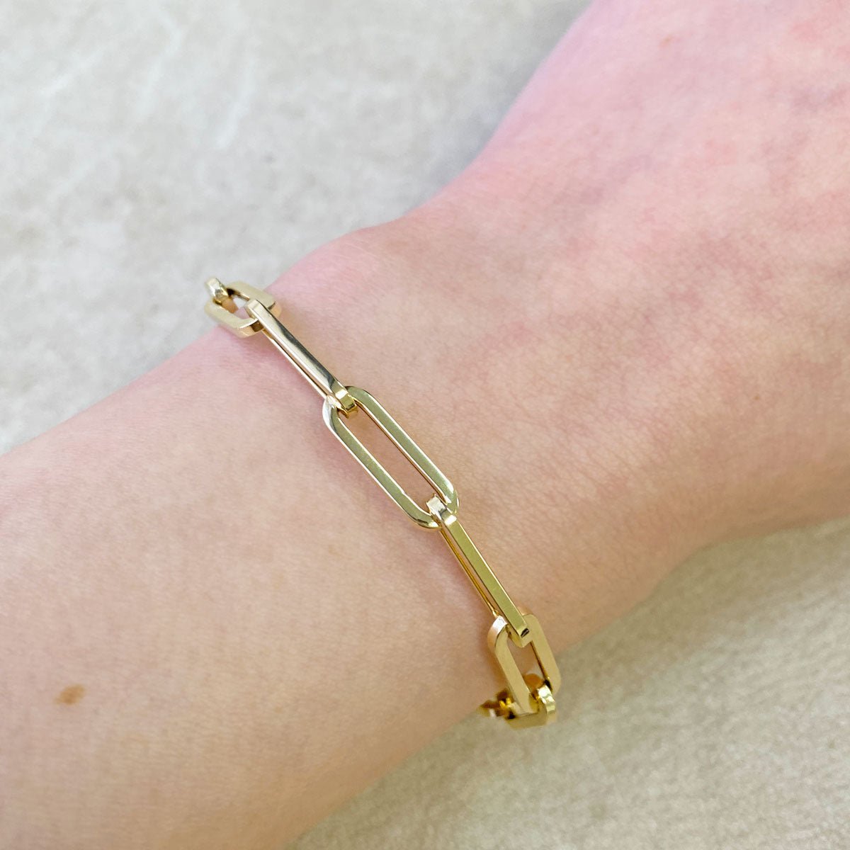 14K Grand Paper Clip Chain Bracelet - Lotus Diamond