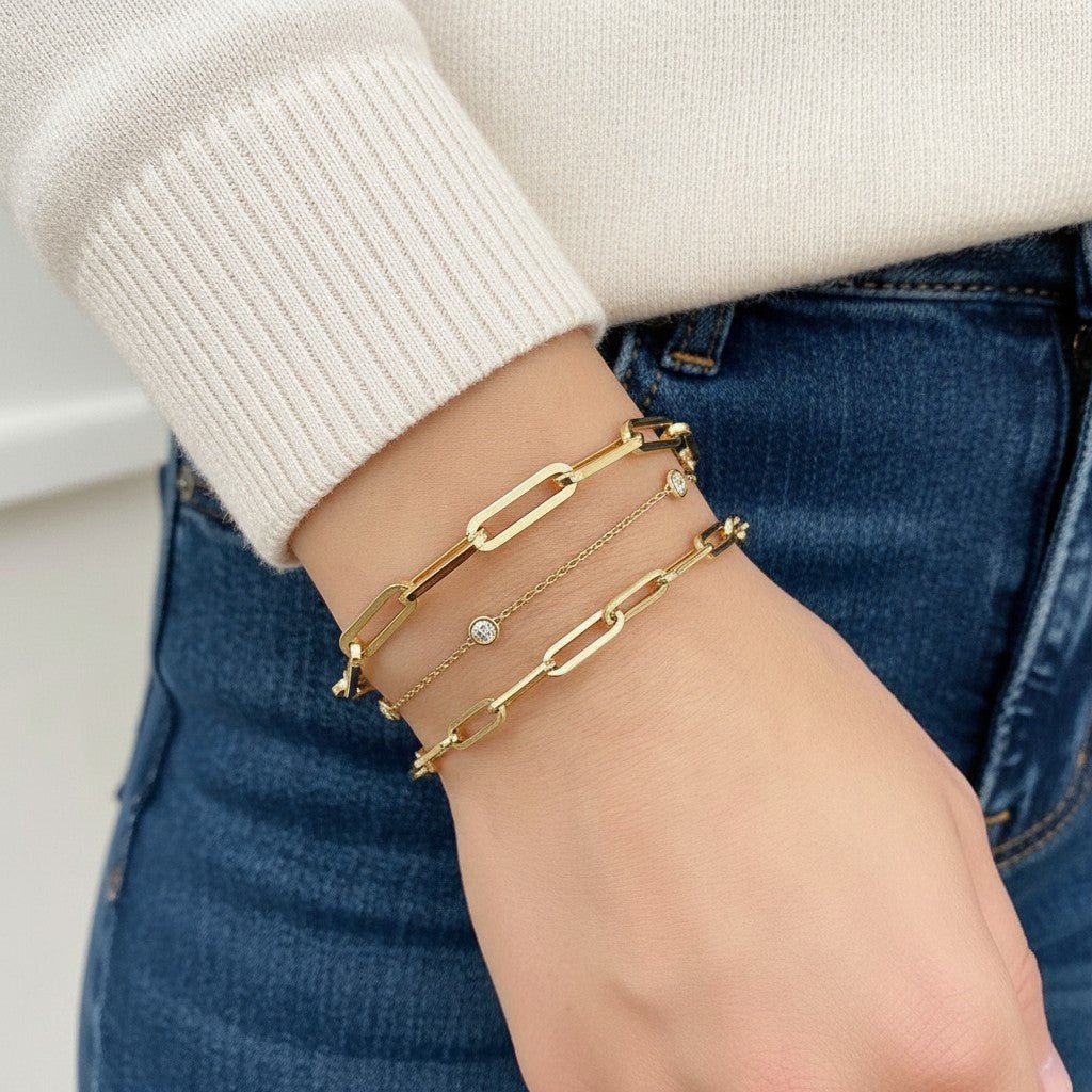 14K Grand Paper Clip Chain Bracelet - Lotus Diamond