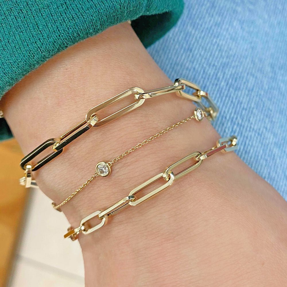 14K Large Paper Clip Chain Bracelet - Lotus Diamond