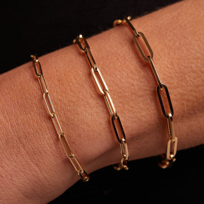 14K Large Paper Clip Chain Bracelet - Lotus Diamond
