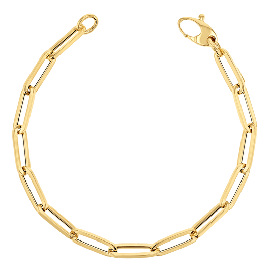 14K Large Paper Clip Chain Bracelet - Lotus Diamond