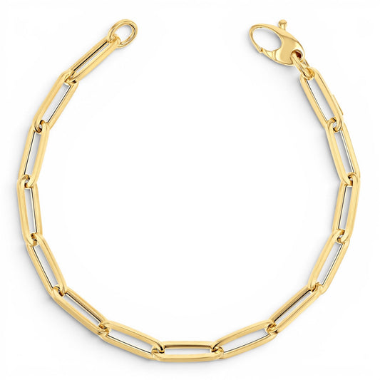 14K Large Paper Clip Chain Bracelet - Lotus Diamond