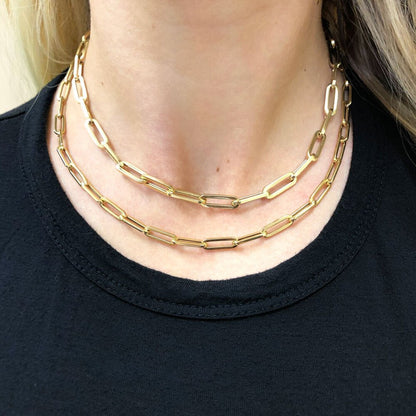 14K Large Paper Clip Chain Necklace - Lotus Diamond