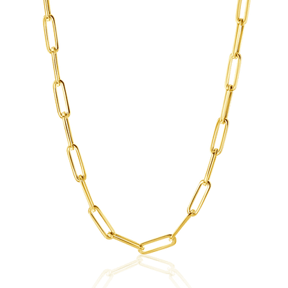 14K Large Paper Clip Chain Necklace - Lotus Diamond