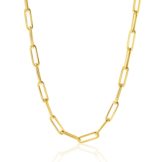 14K Large Paper Clip Chain Necklace - Lotus Diamond
