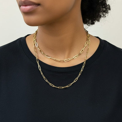14K Large Paper Clip Chain Necklace - Lotus Diamond