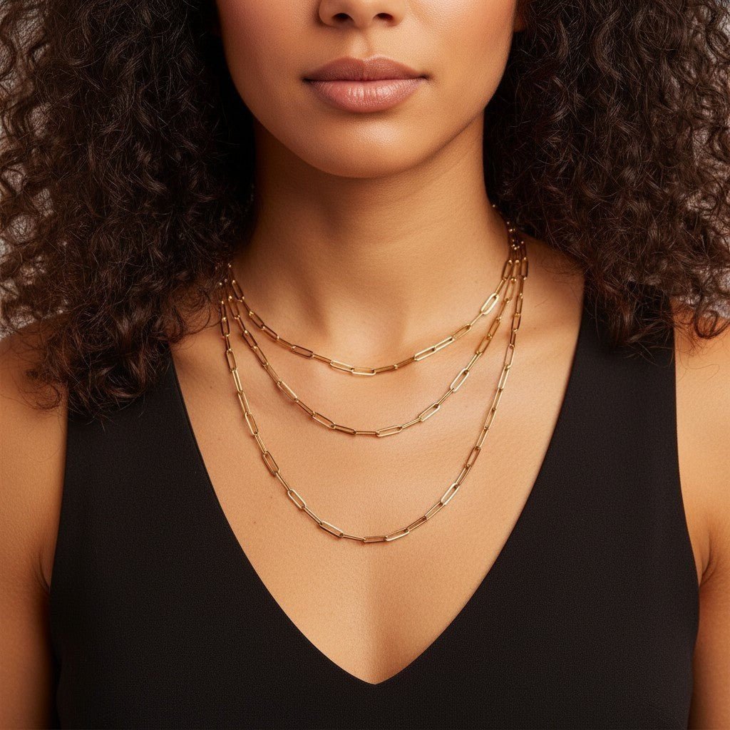 14K Large Paper Clip Chain Necklace - Lotus Diamond