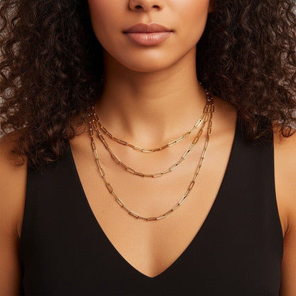 14K Large Paper Clip Chain Necklace - Lotus Diamond