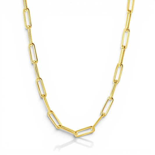 14K Large Paper Clip Chain Necklace - Lotus Diamond