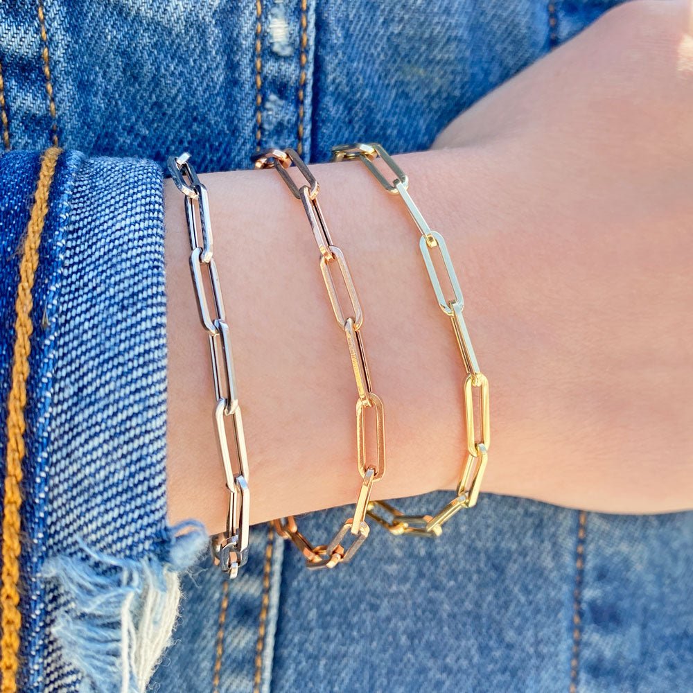 14K Paper Clip Chain Bracelet - Lotus Diamond