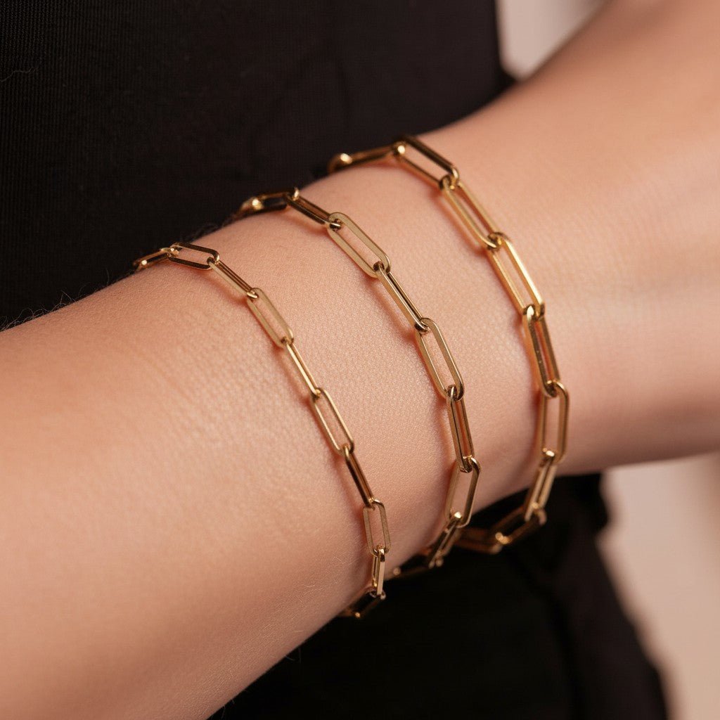 14K Paper Clip Chain Bracelet - Lotus Diamond