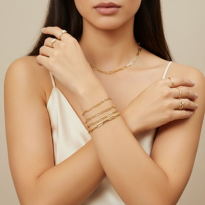 14K Paper Clip Chain Bracelet - Lotus Diamond
