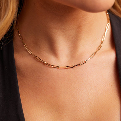 14K Paper Clip Chain Necklace - Lotus Diamond