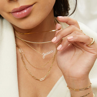 14K Paper Clip Chain Necklace - Lotus Diamond
