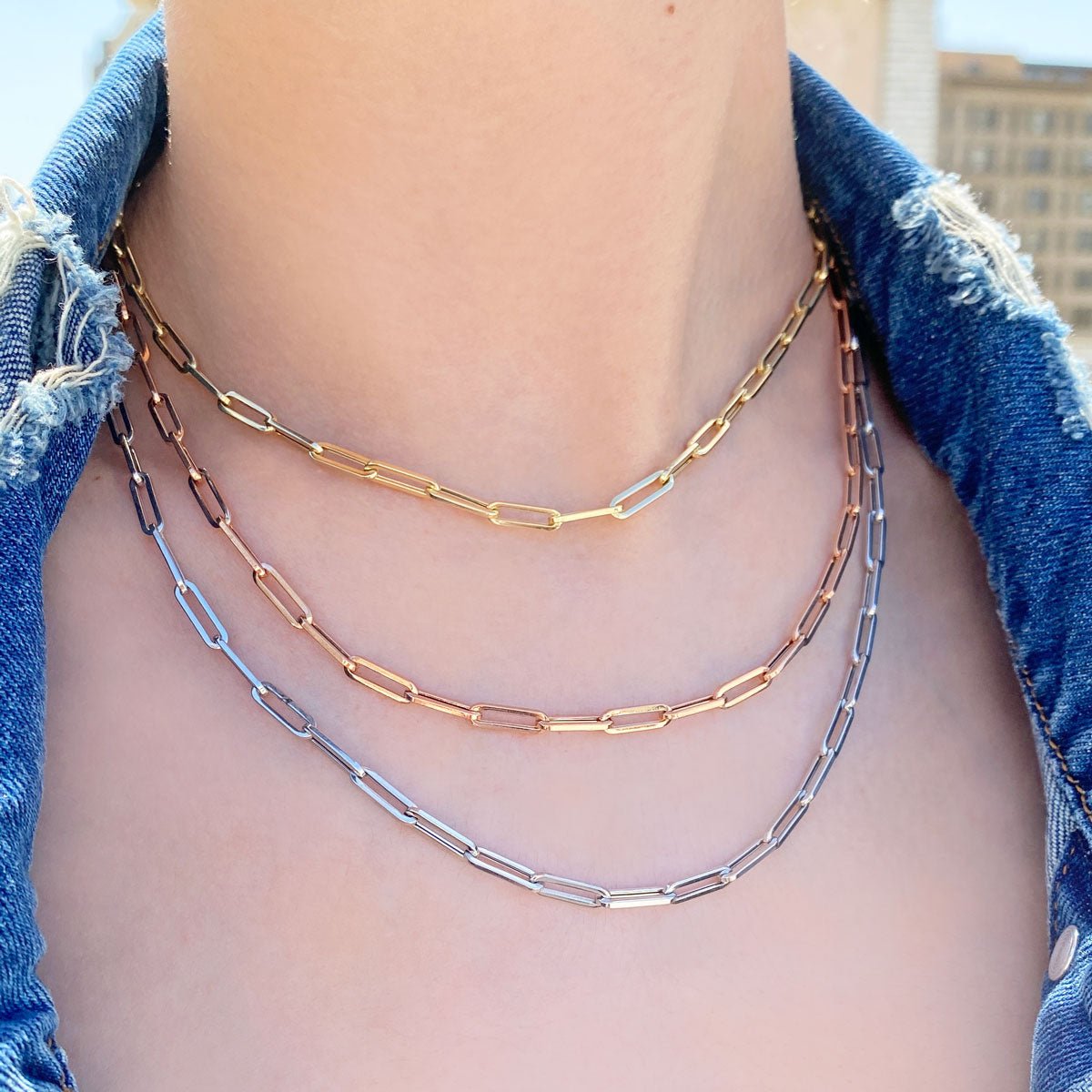 14K Paper Clip Chain Necklace - Lotus Diamond