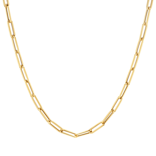 14K Paper Clip Chain Necklace - Lotus Diamond