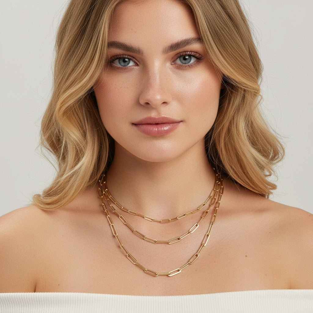 14K Paper Clip Chain Necklace - Lotus Diamond