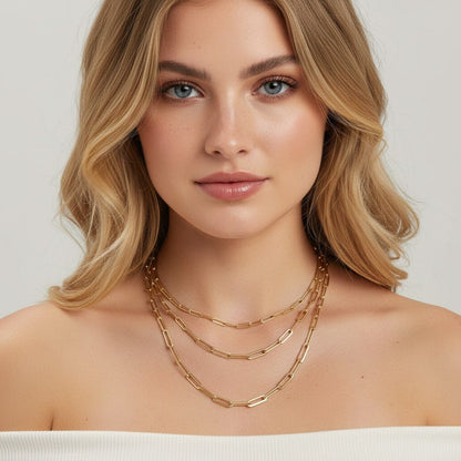 14K Paper Clip Chain Necklace - Lotus Diamond