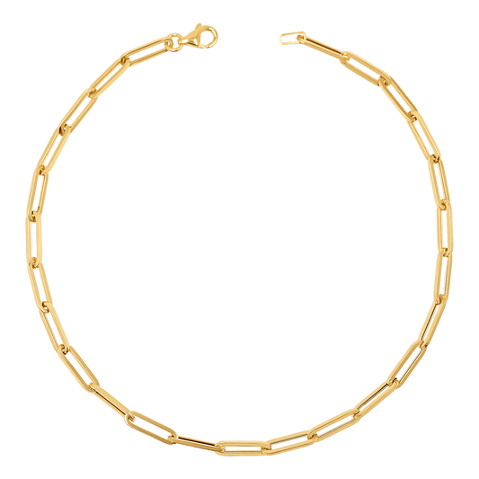 14K Signature Paper Clip Chain Anklet - Lotus Diamond