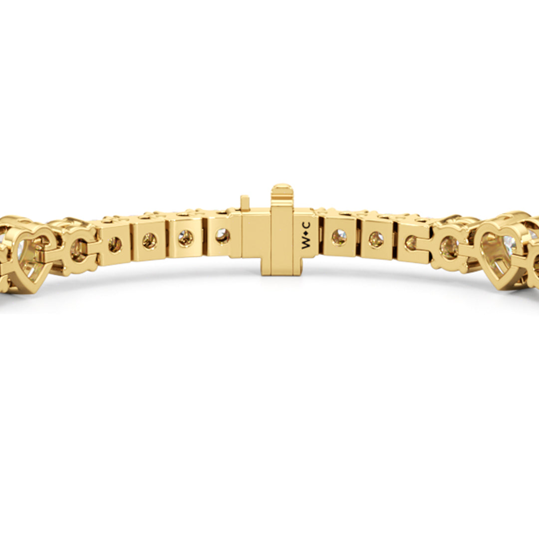 Bezeled Heart Station with Round Diamonds Tennis Bracelet