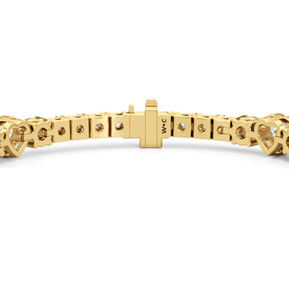 Bezeled Heart Station with Round Diamonds Tennis Bracelet