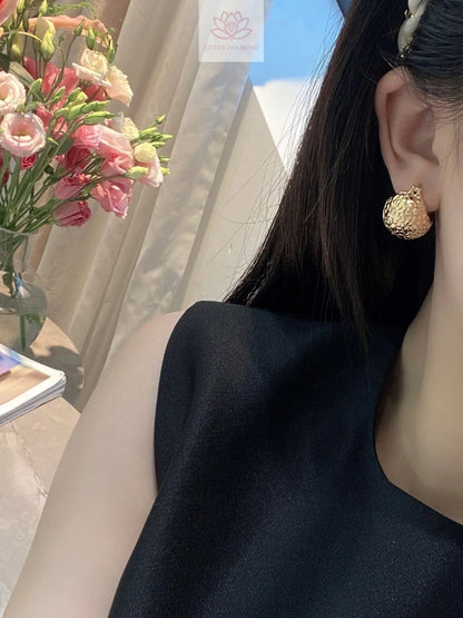 18K Gold Chic Polka Dot Textured Gold Ball Earrings - Lotus Diamond