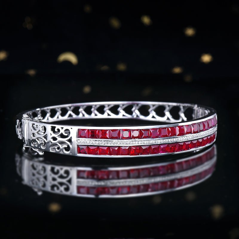 18k gold diamond set Mozambique natural Pigeon Blood ruby bracelet - Lotus Diamond
