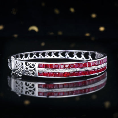 18k gold diamond set Mozambique natural Pigeon Blood ruby bracelet - Lotus Diamond