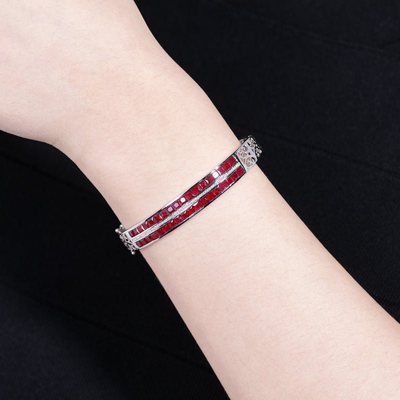 18k gold diamond set Mozambique natural Pigeon Blood ruby bracelet - Lotus Diamond