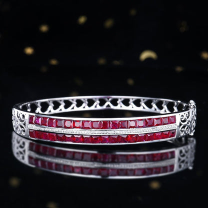 18k gold diamond set Mozambique natural Pigeon Blood ruby bracelet - Lotus Diamond