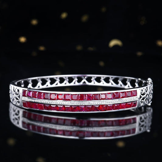 18k gold diamond set Mozambique natural Pigeon Blood ruby bracelet - Lotus Diamond