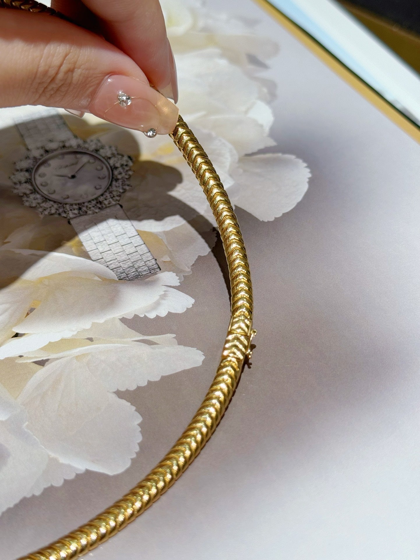 18k gold high grade simple personality handmade snake bone collar - Lotus Diamond