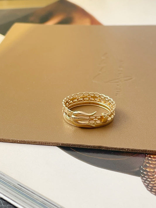 18k gold High street vintage belt buckle ring - Lotus Diamond