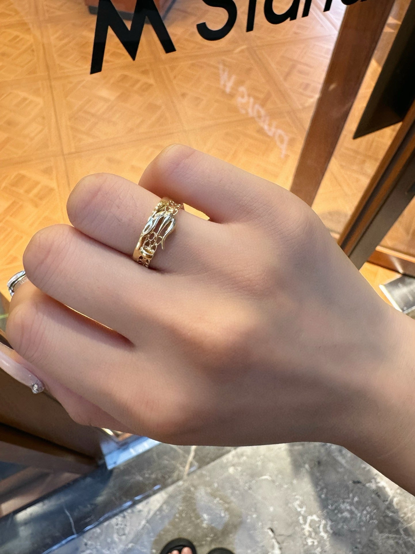 18k gold High street vintage belt buckle ring - Lotus Diamond