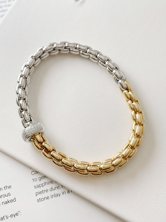 18k gold INS street style gold chain two - tone elastic diamond bracelet - Lotus Diamond
