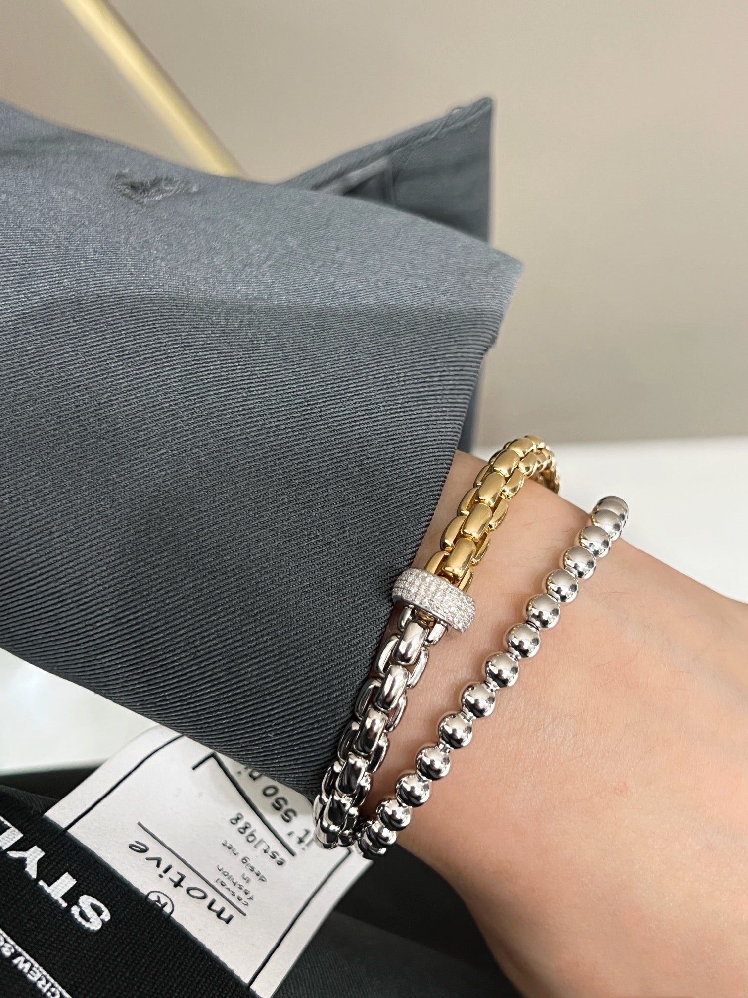 18k gold INS street style gold chain two - tone elastic diamond bracelet - Lotus Diamond