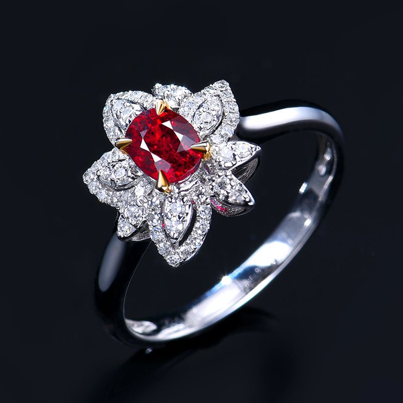 18k gold Mozambique pigeon red ruby ring - Lotus Diamond