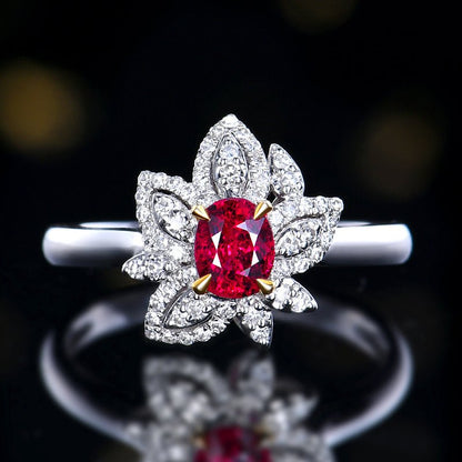 18k gold Mozambique pigeon red ruby ring - Lotus Diamond