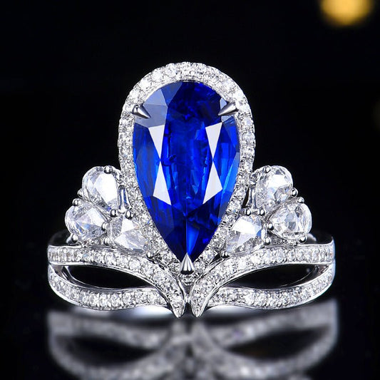 18k gold natural Madagascar sapphire ring crown - Lotus Diamond