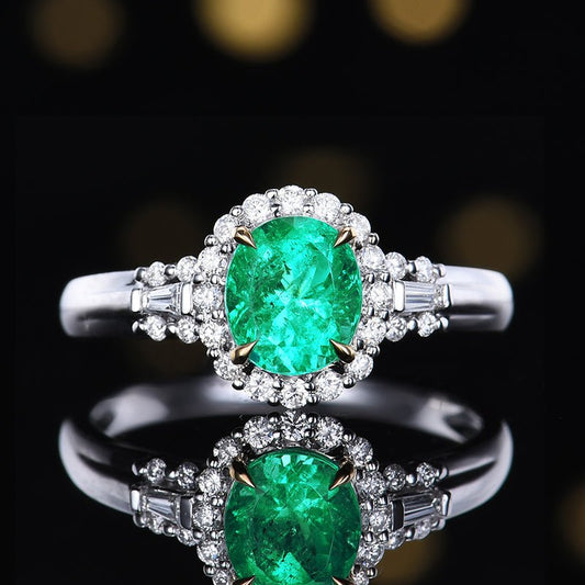 18k gold natural vivid green emerald ring - Lotus Diamond