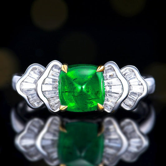18K gold Natural vivid green sugar tower emerald ring - Lotus Diamond